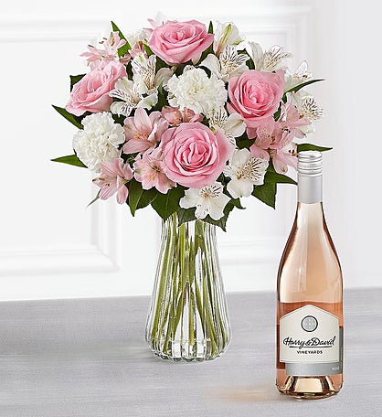 Cherished Blooms Bouquet and Wine
