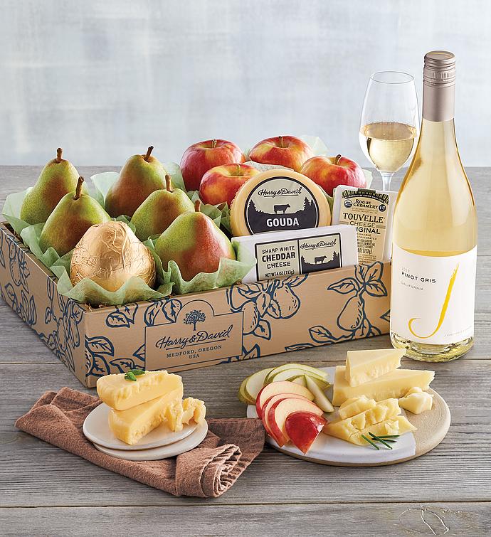 Vintner’s Choice Deluxe Pears, Apples, and Cheese Gift with Wine