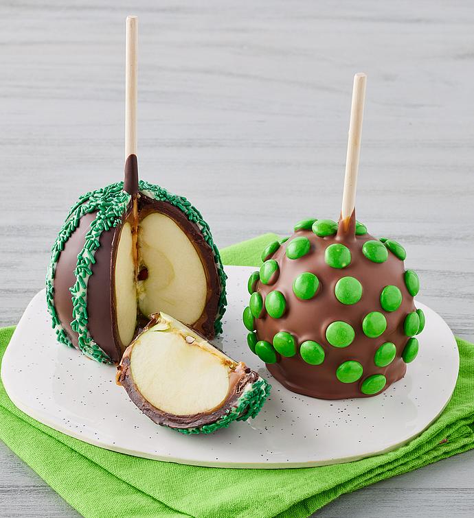 Belgian Chocolate Dipped Caramel Apples Green Decorations