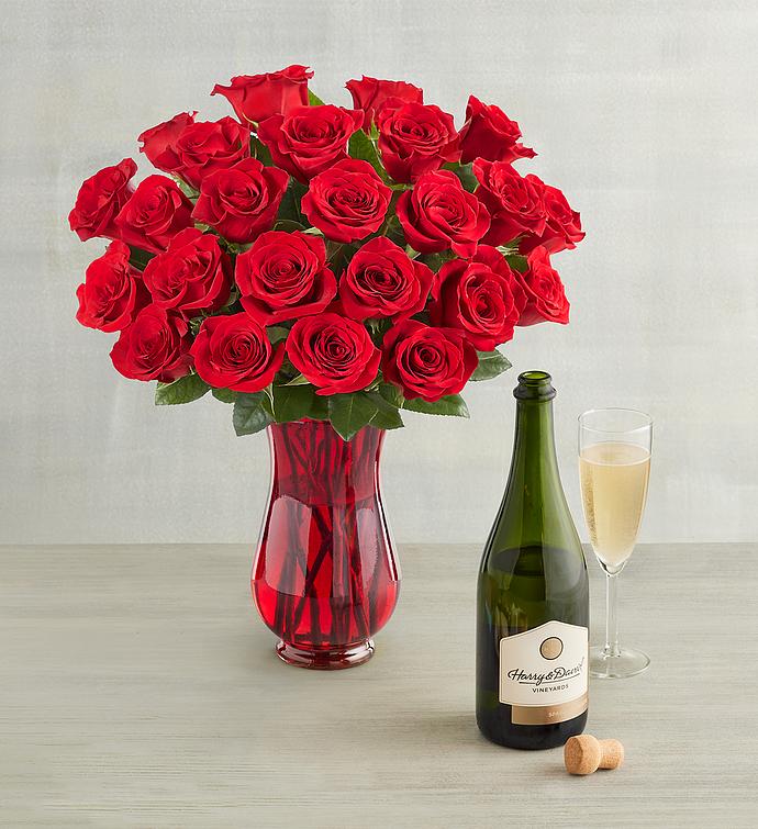 Blossoms & Wine™ Red Roses and Wine