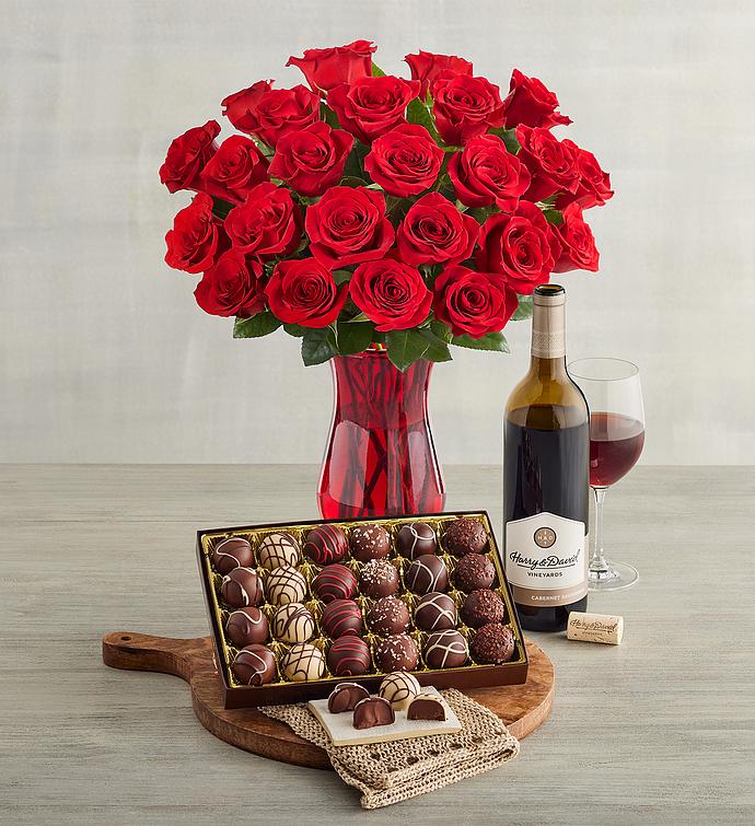 Blossoms & Wine™   Red Roses and Wine