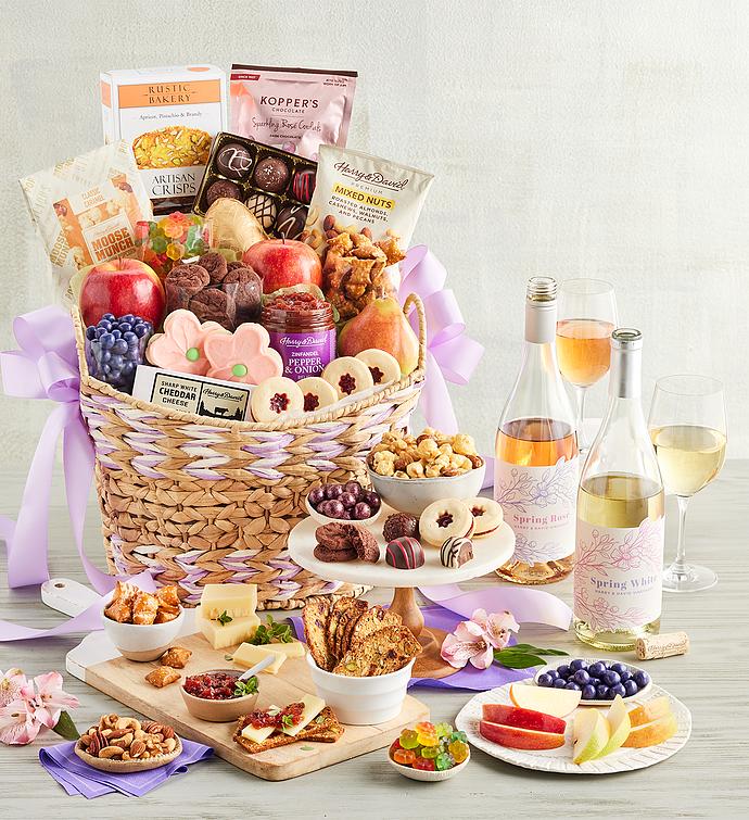 Deluxe Mother's Day Gift Basket with Harry & David Spring Wine   2 Bottles