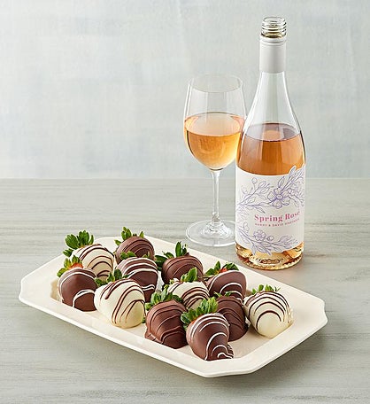 Mother's Day Gourmet Drizzled Strawberries with Spring-Label Rosé