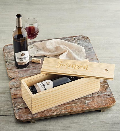 Personalized Wood Wine Box with Wine