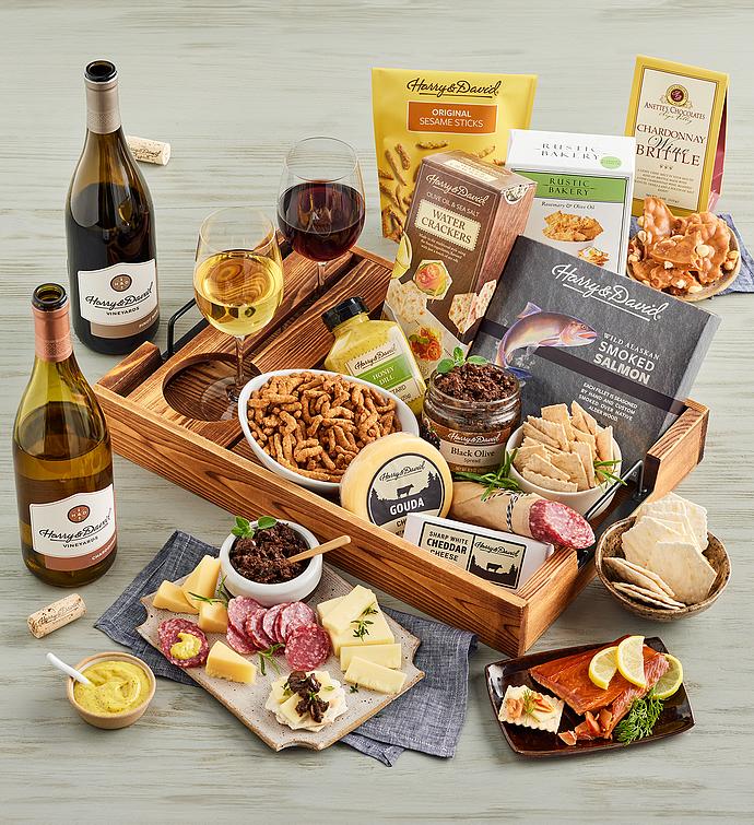 Artisan Appetizers Tray with Wine 2 Bottles