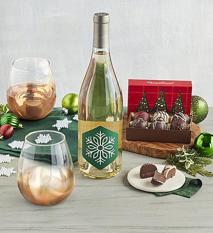 Holiday Wine Glass Set with White Wine