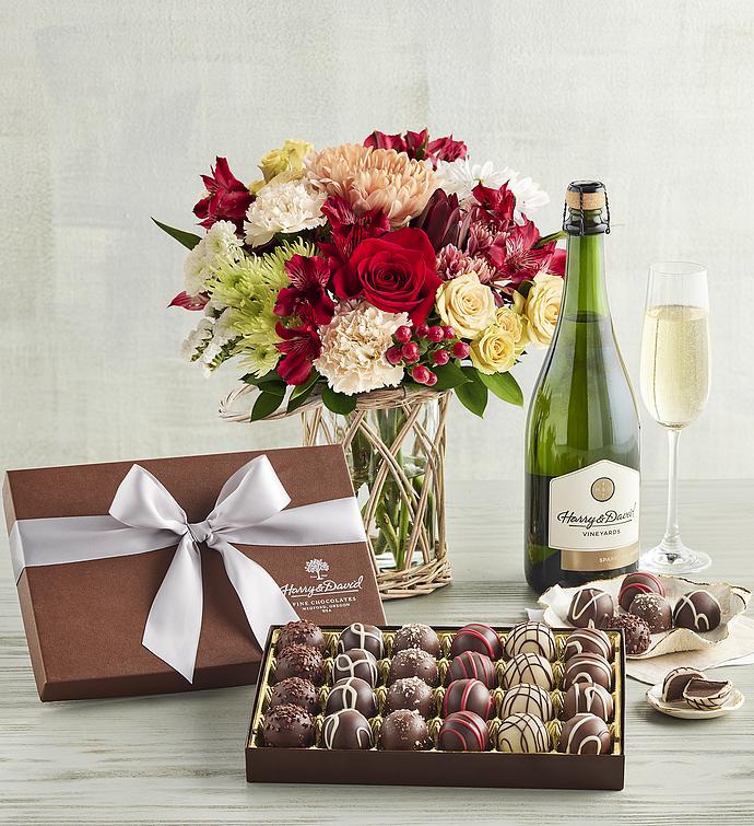Frosted Gingerbread Bouquet, Chocolate Truffles, and Wine