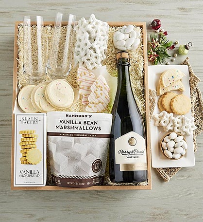 White Christmas Gift with Sparkling Wine