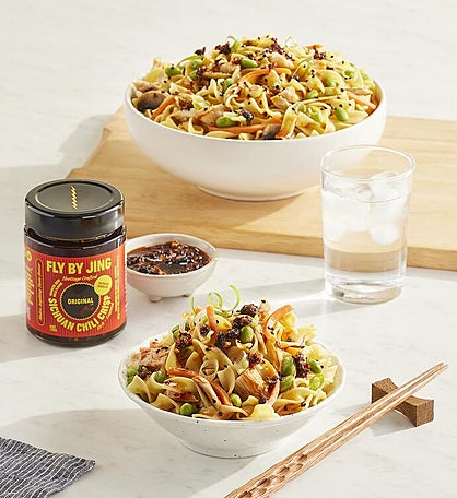 Asian-Style Noodles with Grilled Chicken and Fly By Jing Original Sichuan Chili Crisp