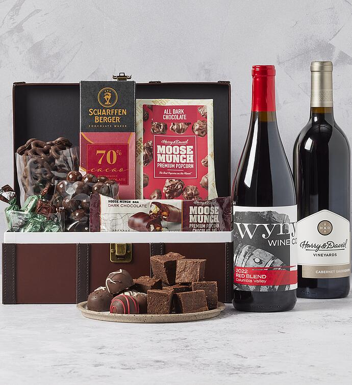 Chest of Chocolates with Wine 2 Bottles