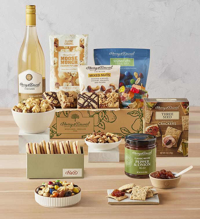 Harry & David® Deluxe Gift Box with Sweet and Salty Treats and White Wine