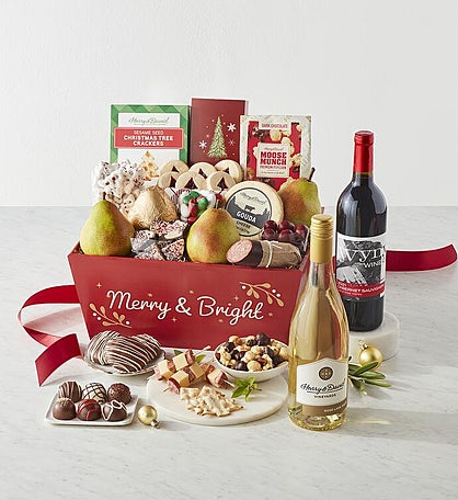 Deluxe Christmas Gift Basket with Wine