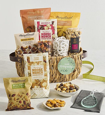 Sympathy Snacks Basket with Personalized Teardrop Ornament