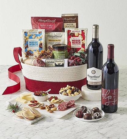 Season's Best Snack Gift Basket with Wine - 2 Bottles