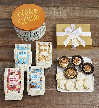 Moose Munch® Premium Popcorn Birthday Tin with Cheryl's® Celebrate Cupcakes & Cookies