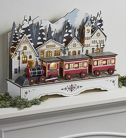 Lighted Wooden Train Centerpiece