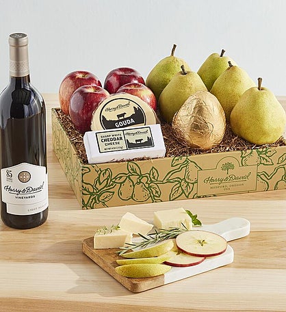 Pears, Apples, and Cheese Gift with Light Merlot