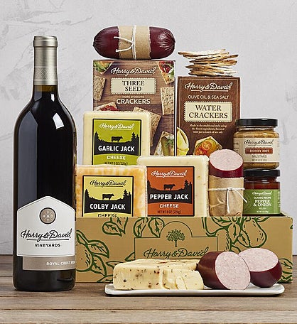 Grand Meat and Cheese Gift Box with Wine