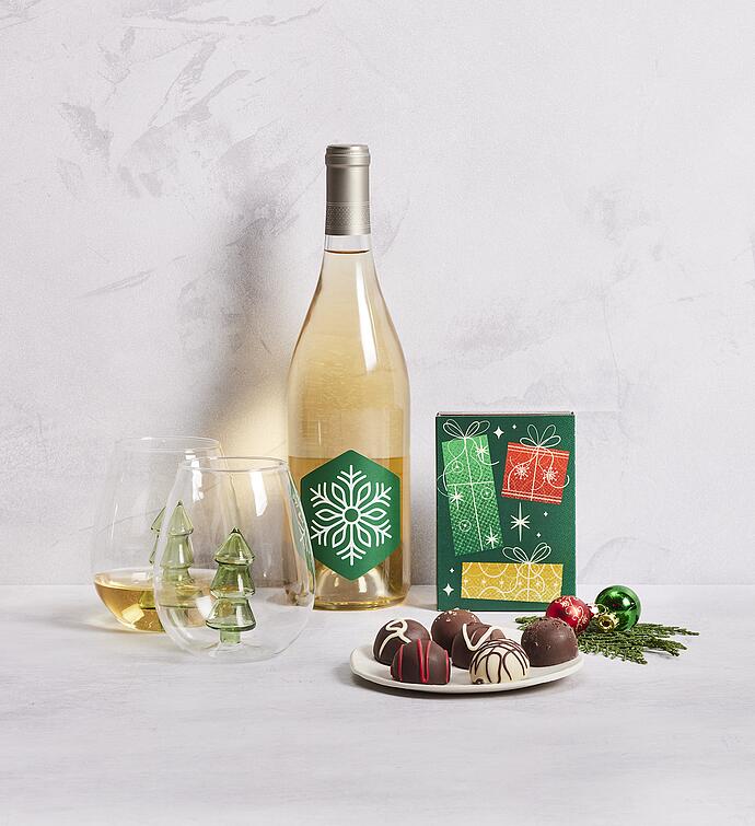 Holiday Wine Glass Set with White Wine
