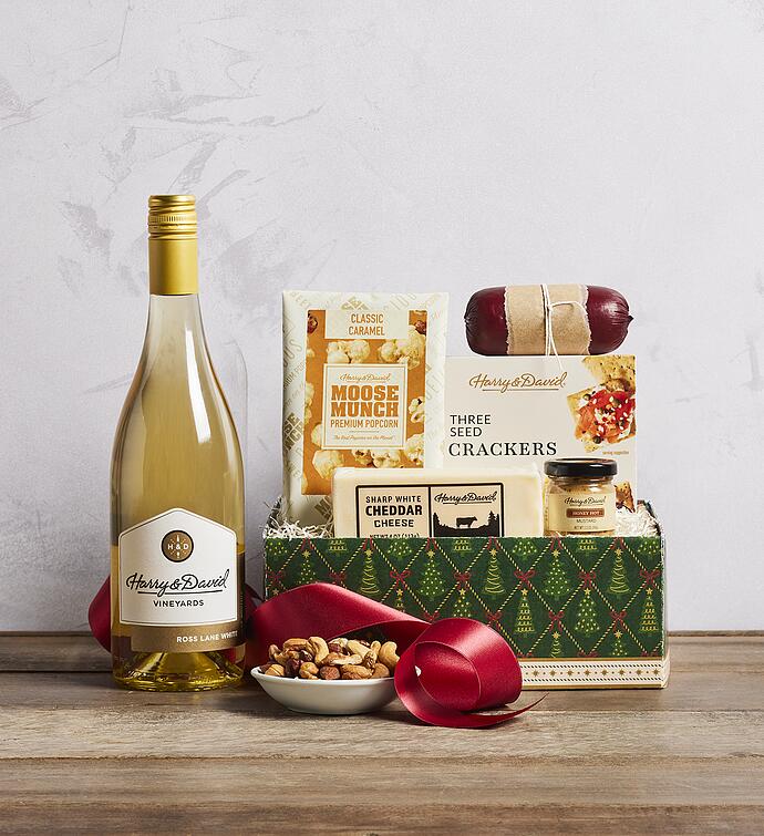 Holiday Snack Gift Box with White Wine