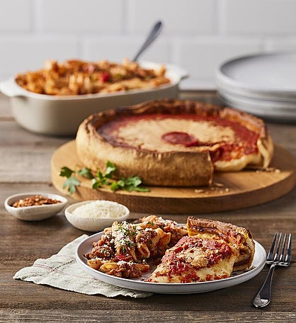 Chicago-Style Deep Dish Pizza and Pasta Combo