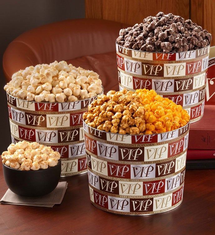 VIP Very Indulgent Popcorn tm Tins