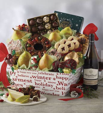 Deluxe Christmas Gift Basket With Wine