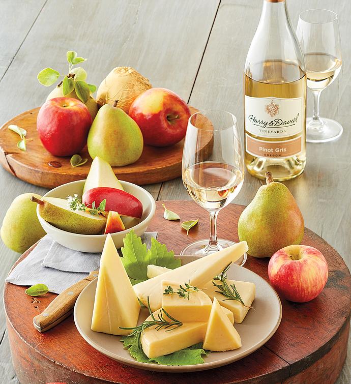Deluxe Pears, Apples, and Cheese Gift with Wine