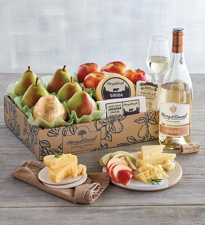 Deluxe Pears, Apples, and Cheese Gift with Wine Harry & David