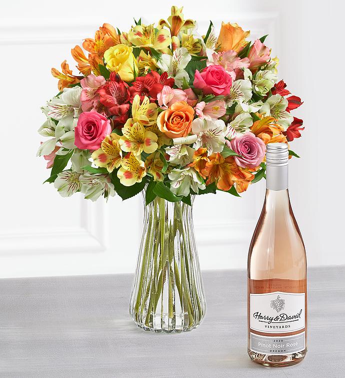 Blossoms & Wine™ Assorted Roses, Lilies, and Wine