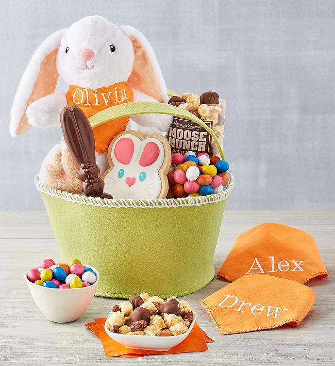 Personalized Easter Gift Basket with Plush Bunny Harry