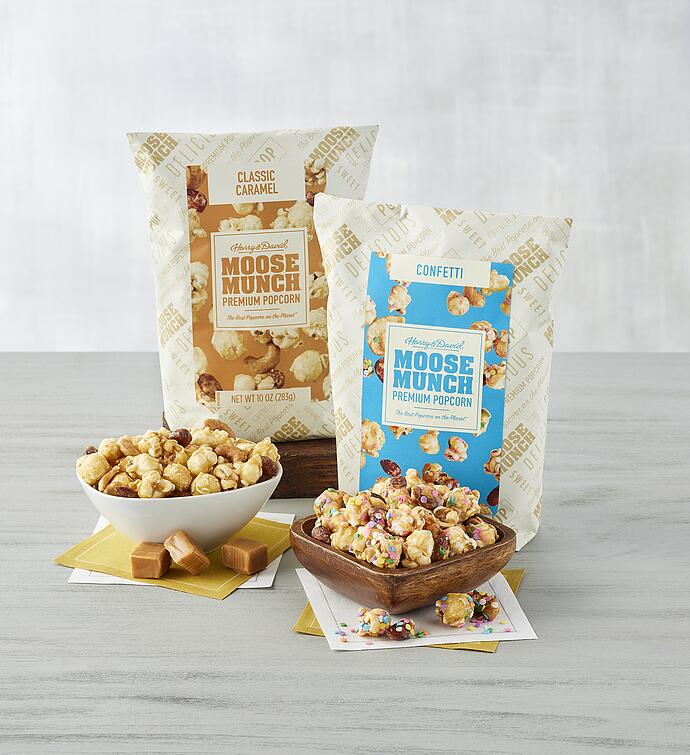 Moose Munch® Premium Popcorn   Classic Caramel and Cranberry Raspberry