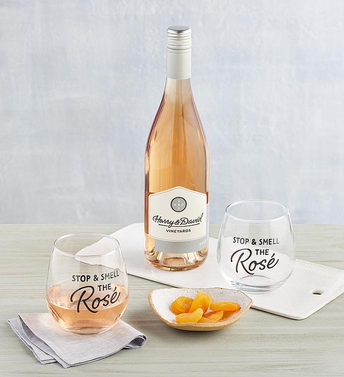 &quot;Stop and Smell the Rosé&quot; Wine Glasses with Rosé Wine