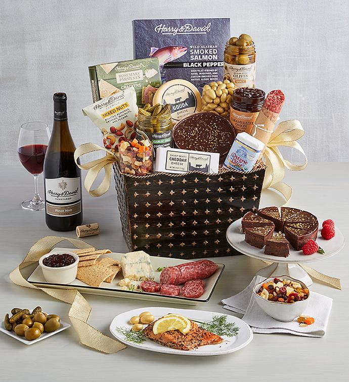 Deluxe Luxury Gourmet Gift Basket with Wine
