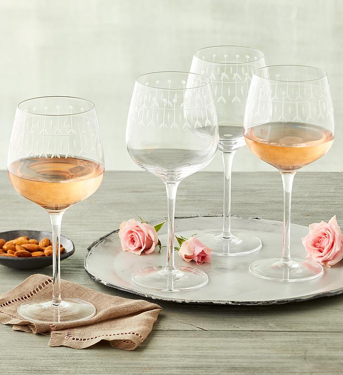 Etched Wine Glasses Set of