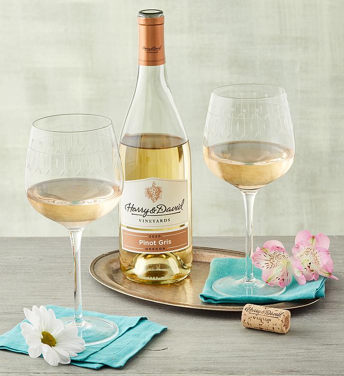 Etched Wine Glass Set and White Wine Harry & David