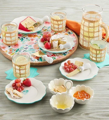 Wicker-Wrapped Tumblers and Pitcher Set