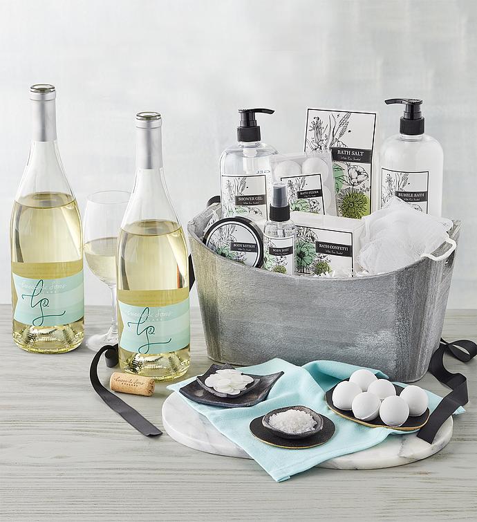 White Tea Spa Basket with Wine