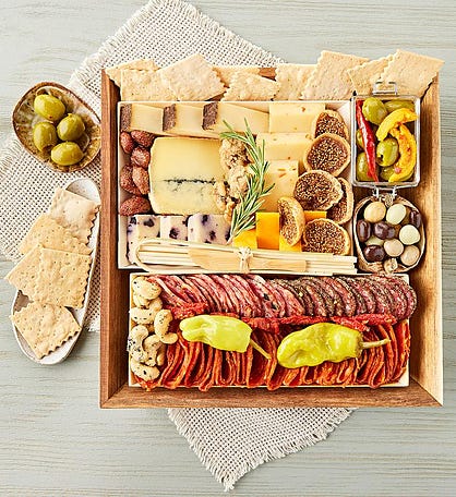 Deluxe Meat & Cheese Lovers Sampler Tray Gift Basket Charcuterie Board –  The Cookoos Nest