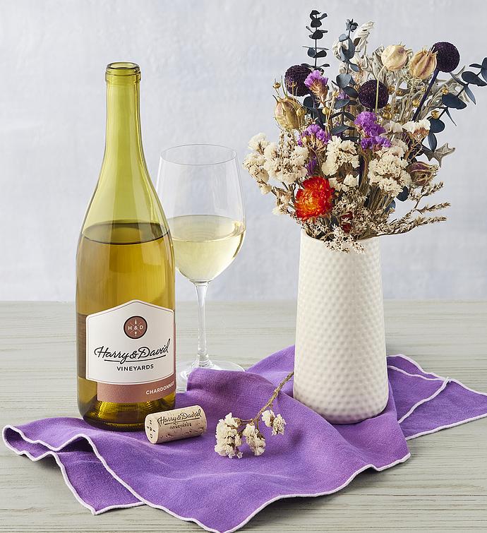 Dried Bouquet and Wine Gift