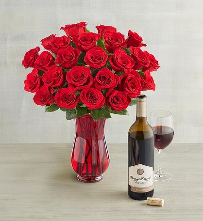 Blossoms & Wine™ - Red Roses and Wine