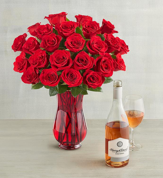 Two Dozen Red Roses and Rosé