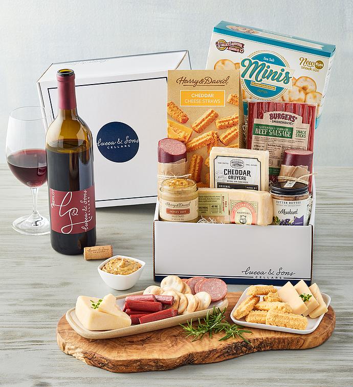 Lucca & Sons Market™ Deluxe Meat and Cheese Box with Wine