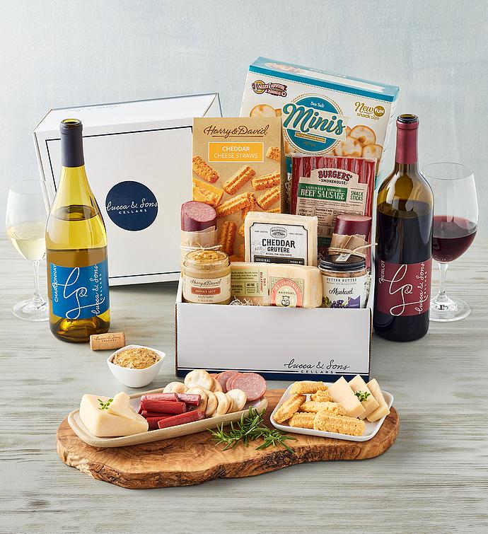 Lucca & Sons Market™ Deluxe Meat and Cheese Box with Wine 2 Bottles