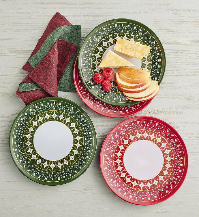 Mid Century Modern Holiday Appetizer Plates   Set of 4