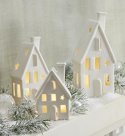 Holiday Ceramic House Lights - Set of 3