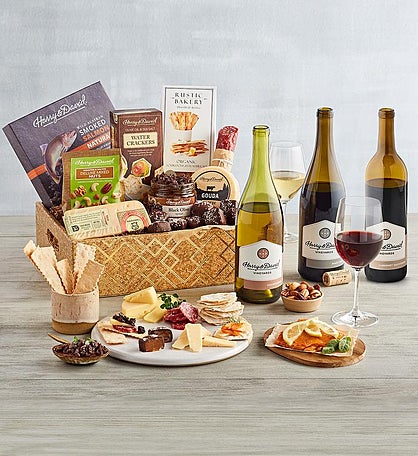 Artisan Appetizers Tray with Wine - 3 Bottles