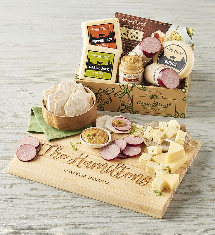 Deluxe Meat and Cheese Gift Box with Personalized Bamboo Cutting Board