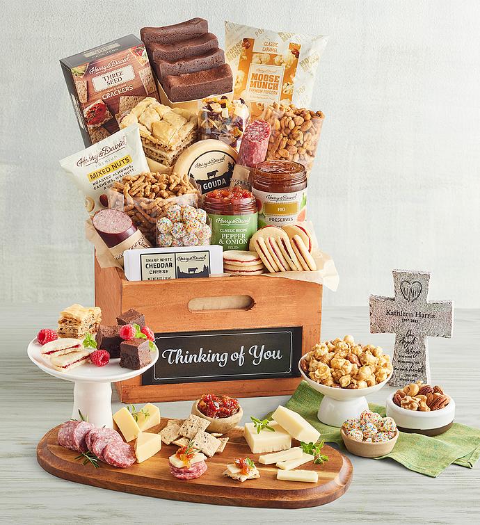 Grand &quot;Thinking of You&quot; Gift Basket with Personalized Tabletop Cross