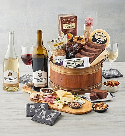 Wine Barrel Gift with Personalized Slate Coaster Set